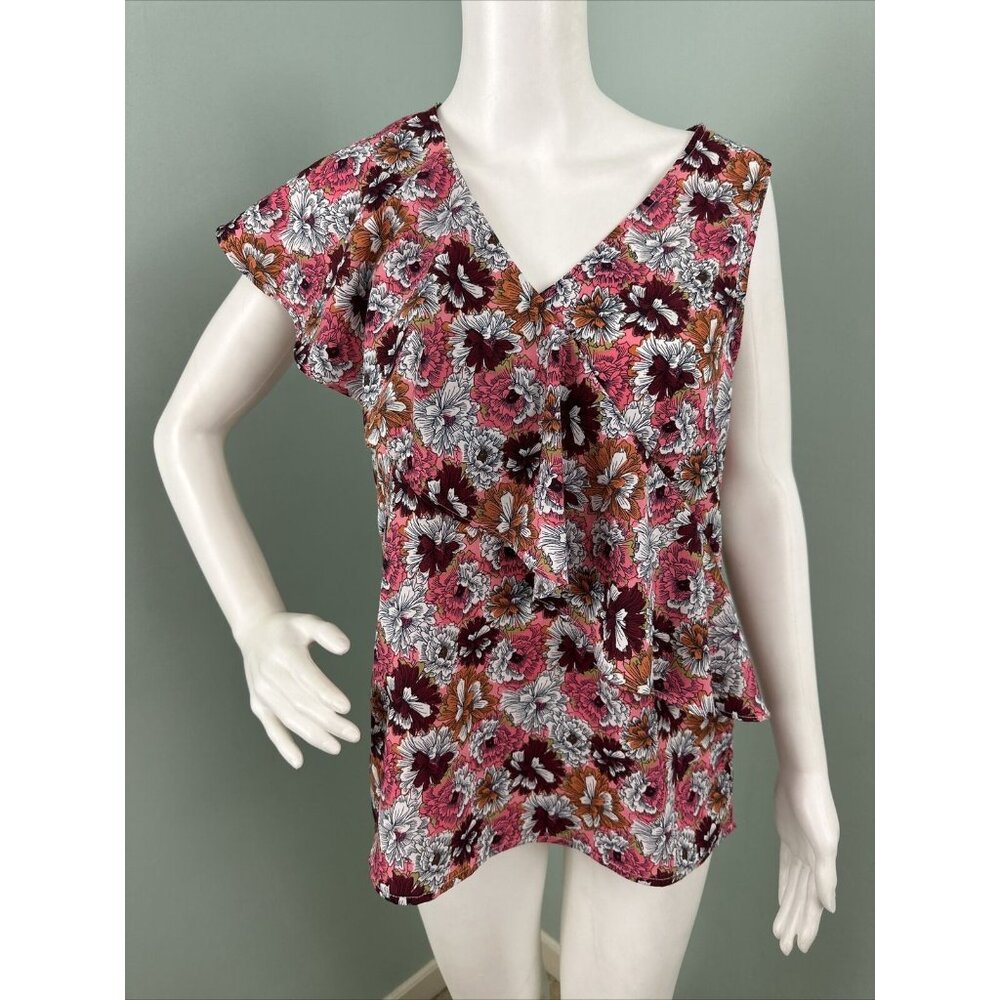 Women's Banana Republic Factory Floral Asymmetric Ruffle Blouse Top Sz Small